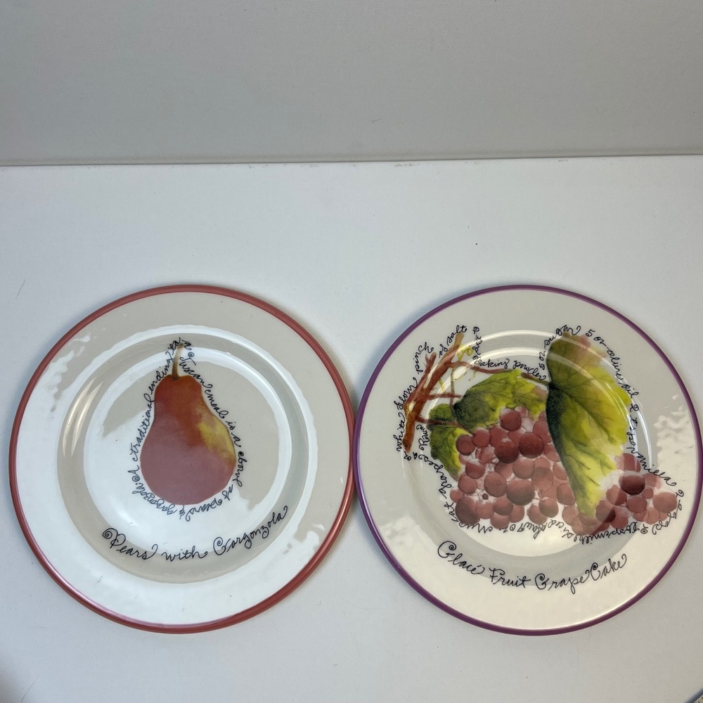Furio Home by Rosanna Italian Fruit Dessert Plates Set of 2 Pear & Grape 8.25in